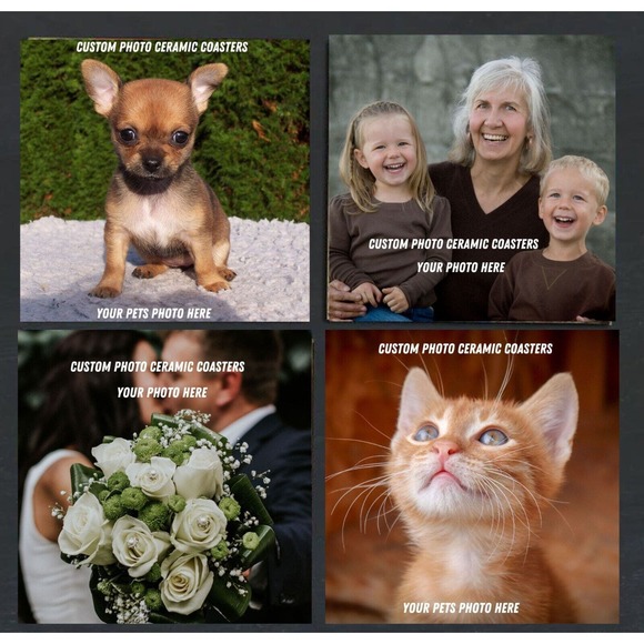 Customized Photo Ceramic Coasters SET OF 4, Photo of Kids Pets Your Custom Gift - Picture 2 of 5